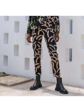 Osei Duro Vitta 'Cigarette' Trousers Black/Tan Batik Cantaloop Pattern Rare - XS